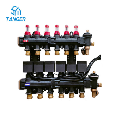 6 Loop Radiant Heat Manifold Dengan Pengukur Aliran Katup Pencampur Aktuator Listrik